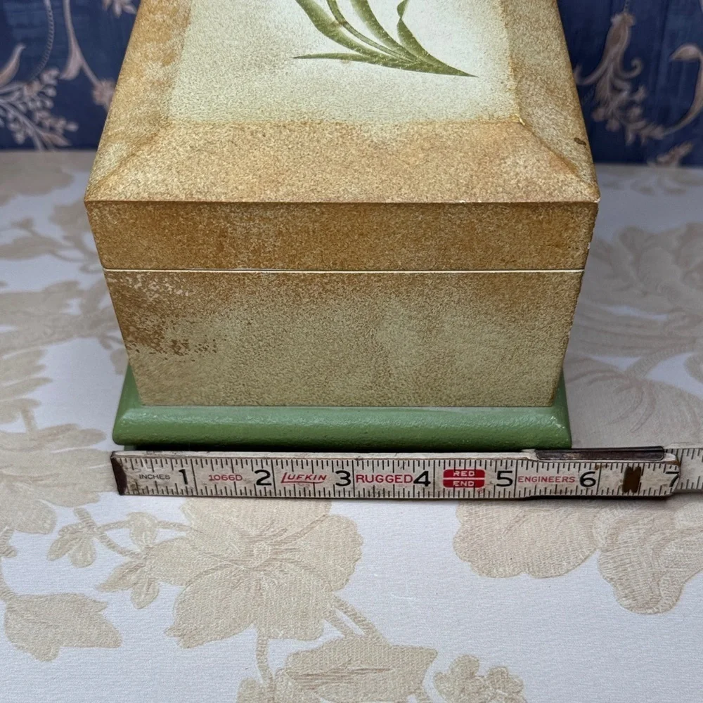 Vintage Painted Wood Jewelry Box Trinket Box Chest with Pale Pink Flowers